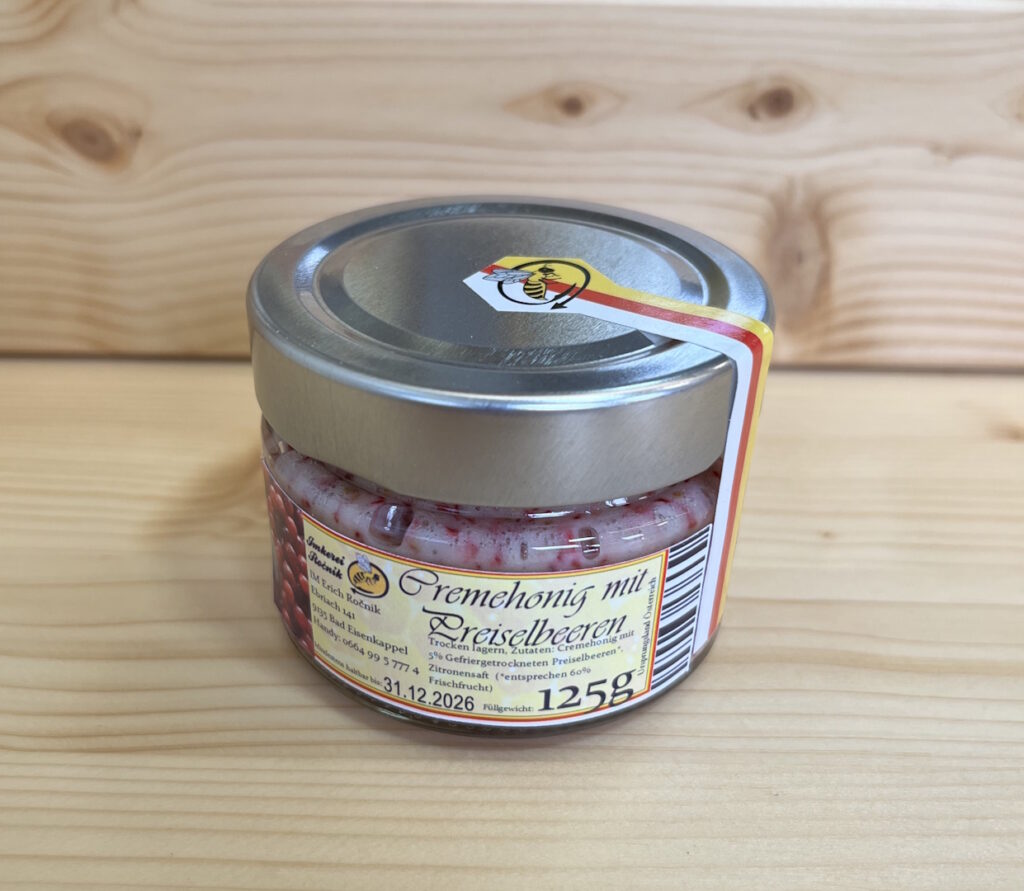Cremehonig mit Preiselbeeren 125g
